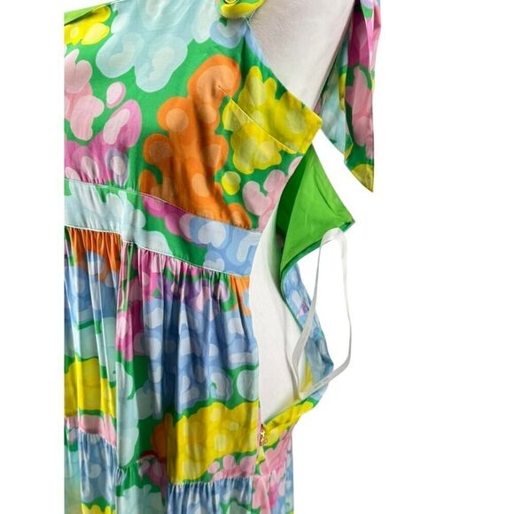 Emily McCarthy Floral Tiered Maxi Dress S Multi Tie Shoulder Summer Boho EUC - Picture 8 of 12